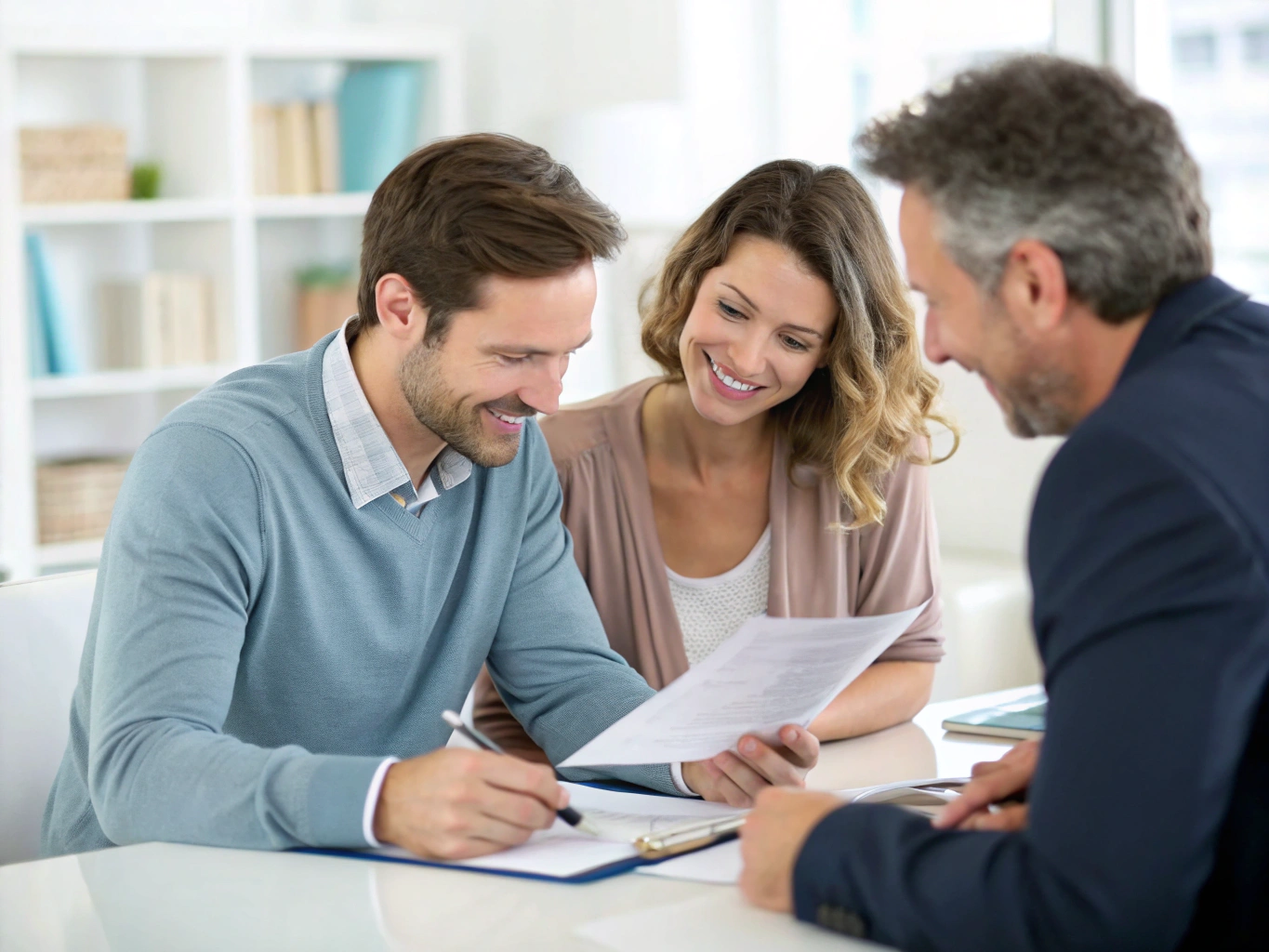 Oregon homebuyer reviewing loan application documents with a mortgage advisor